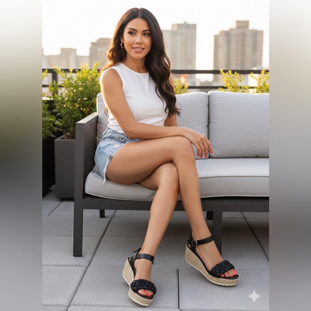 Time and Tru Black Espadrille Sandals